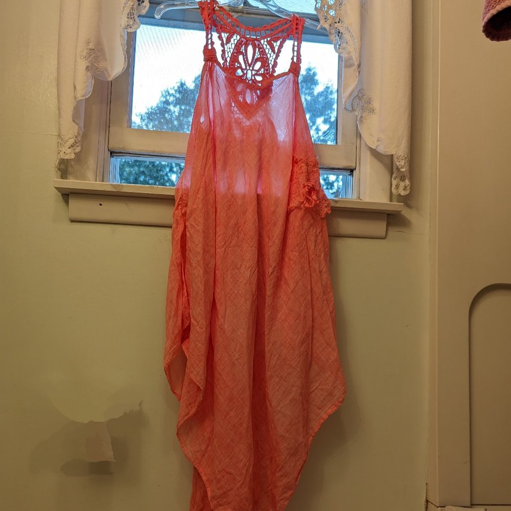 Coral gauze dress/beach cover up